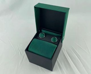 Corbata verde esmeralda + gemelos a juego con estu