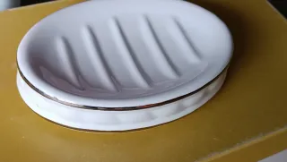 Portasapone vintage ceramica bianco oro