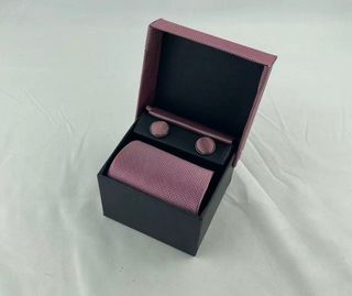 Corbata rosa empolvado + gemelos a juego
