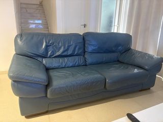 Sofá de piel azul 3 plazas