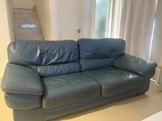 Sofá de piel azul 3 plazas