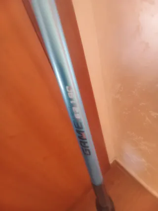 Caña de pescar azul con carrete