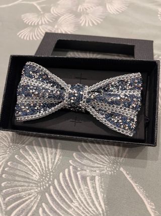 Pajarita metal pedrería brillante azul/plata