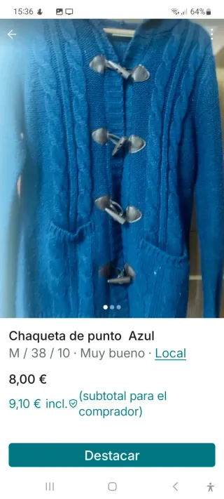 Chaqueta de punto azul con capucha