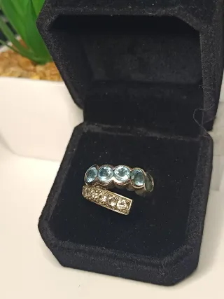 Anillo Plata Ley y Circonita Agua Marina 15mm/T.55