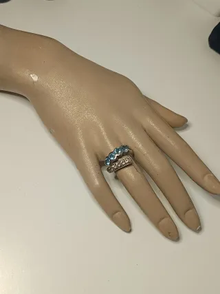 Anillo Plata Ley y Circonita Agua Marina 15mm/T.55