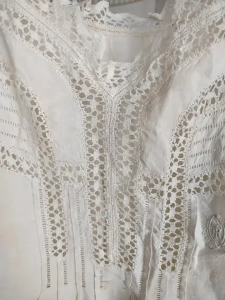 Camisón Lino Antiguo Bordado Mano SIN ESTRENAR