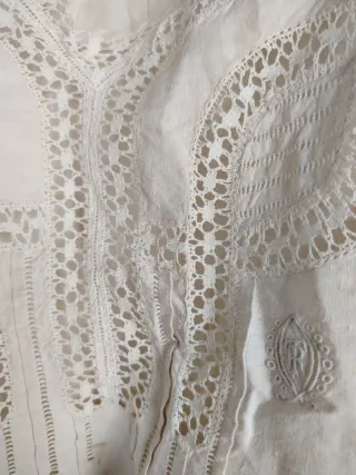 Camisón Lino Antiguo Bordado Mano SIN ESTRENAR