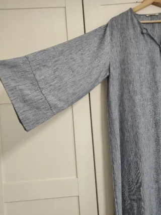 Vestido largo azul y gris