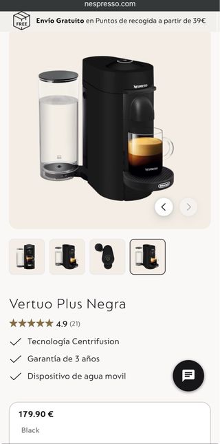 Cafetera Nespresso Vertuo Plus Eléctrica pvp 180€