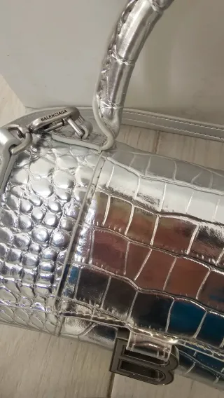 Borsa Balenciaga Argento Effetto Coccodrillo