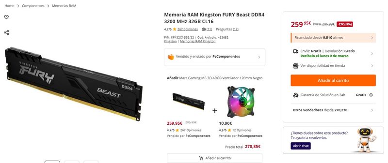 Memoria RAM Kingston FURY Beast DDR4 32GB
