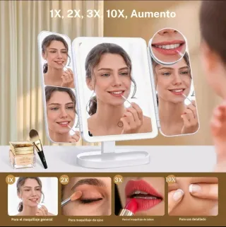 Espejo Maquillaje LED Plegable Tríptico