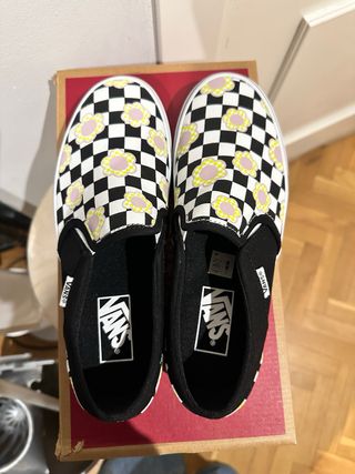 Zapatillas Vans slip-on cuadros flores talla 38