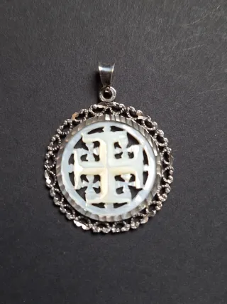 Colgante Vintage Cruz Jerusalén Plata Nácar
