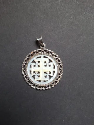 Colgante Vintage Cruz Jerusalén Plata Nácar