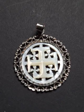 Colgante Vintage Cruz Jerusalén Plata Nácar