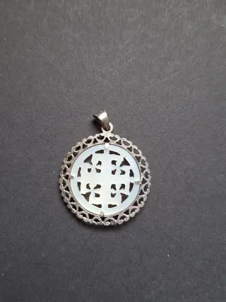 Colgante Vintage Cruz Jerusalén Plata Nácar