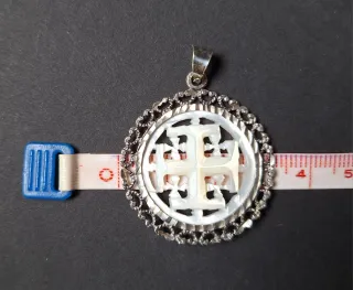 Colgante Vintage Cruz Jerusalén Plata Nácar