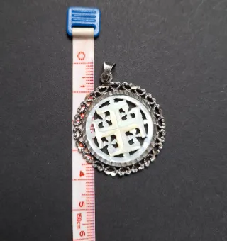 Colgante Vintage Cruz Jerusalén Plata Nácar