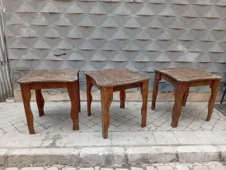 3 Mesas Madera Maciza Terraza