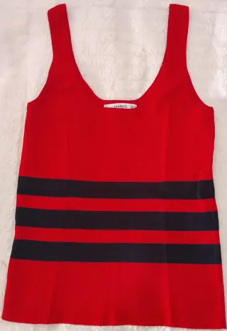 Camiseta Mango Talla S Rayas Rojas y Negras