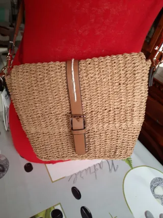 Borsetta paglia tracolla beige e marrone
