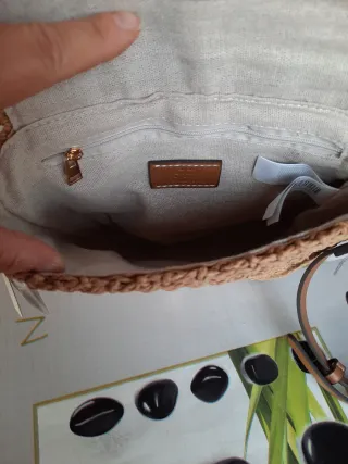 Borsetta paglia tracolla beige e marrone