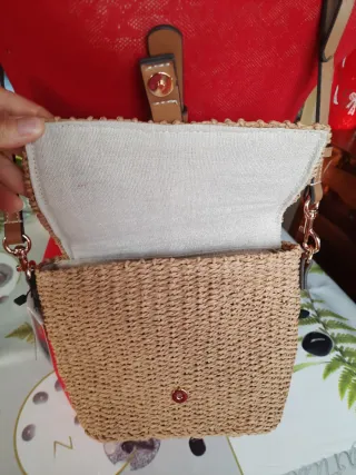 Borsetta paglia tracolla beige e marrone