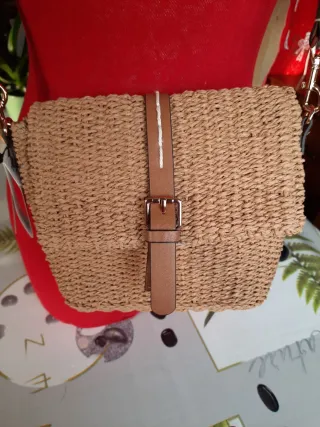 Borsetta paglia tracolla beige e marrone