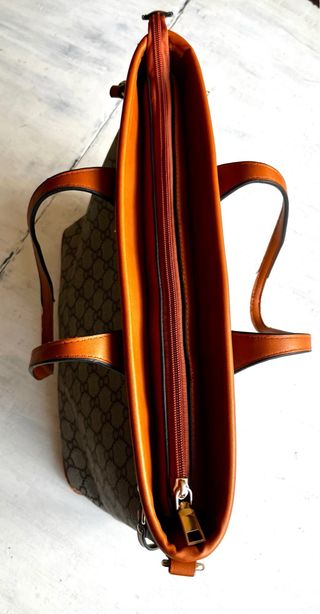 Bolso Tote Estampado Marrón y Beige Talla L