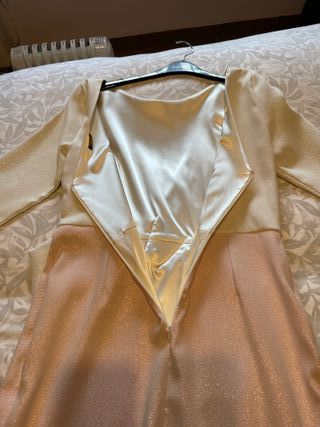 Vestido fiesta champagne y rosa todo brillante