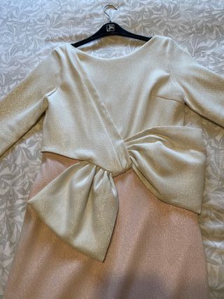 Vestido fiesta champagne y rosa todo brillante