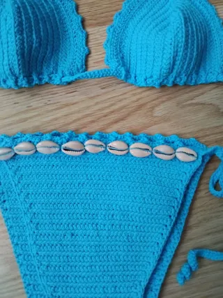 Bikini Crochet Azul Hecho a Mano