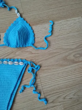 Bikini Crochet Azul Hecho a Mano