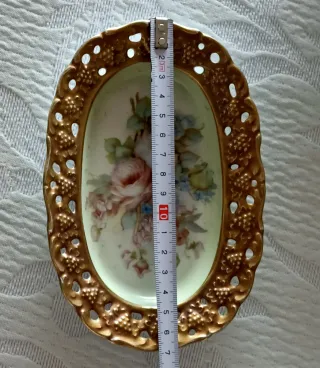 Bandeja Limoges porcelana floral dorada