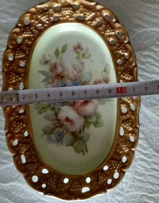 Bandeja Limoges porcelana floral dorada