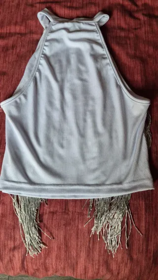 Top plateado con flecos talla S