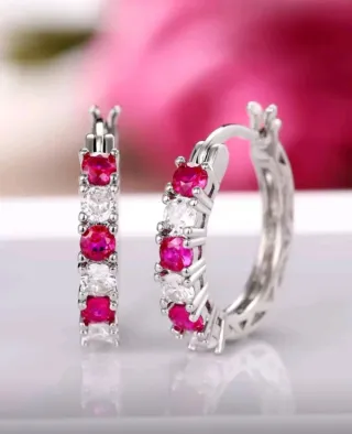 Pendientes Aro Plata con Circonitas Rosas