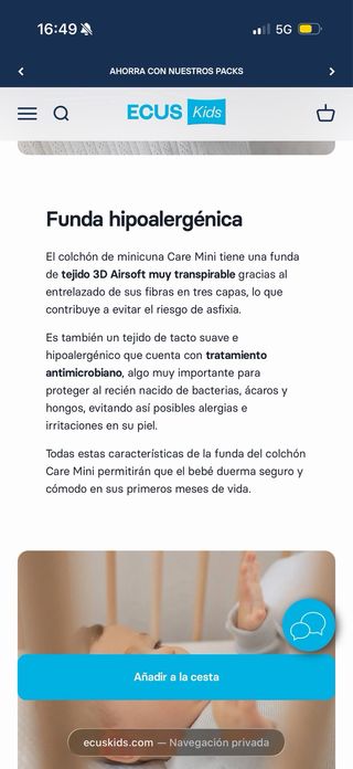 Colchón Minicuna Care Mini Antiplagiocefalia