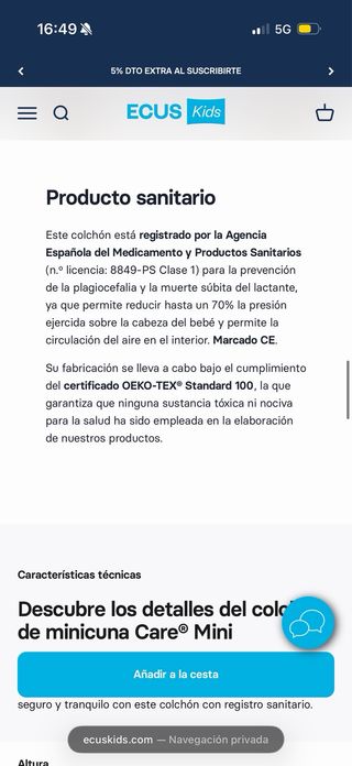 Colchón Minicuna Care Mini Antiplagiocefalia