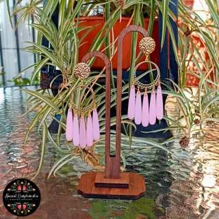 Pendientes Flamenca Dorados y Rosas