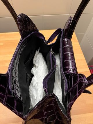 Borsa in pelle Made in Italy, stampa cocco, viola