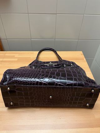 Borsa in pelle Made in Italy, stampa cocco, viola