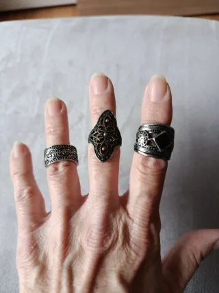 Lote 3 Anillos Plata y Rojo