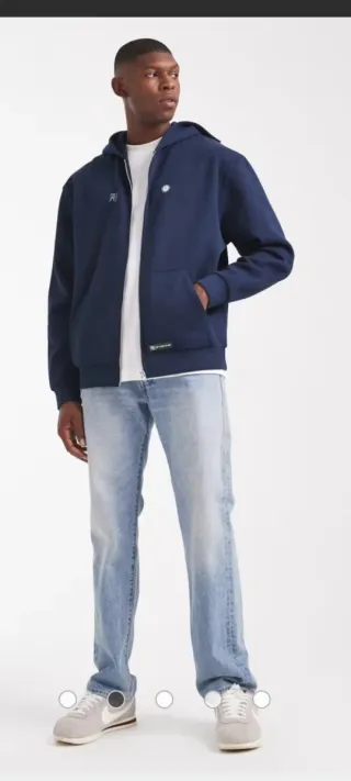 Sudadera azul marino con capucha y cremallera