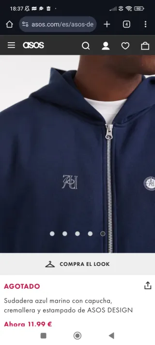 Sudadera azul marino con capucha y cremallera