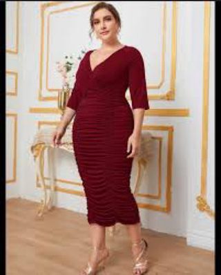 Vestido Shein Fruncido Midi Rojo