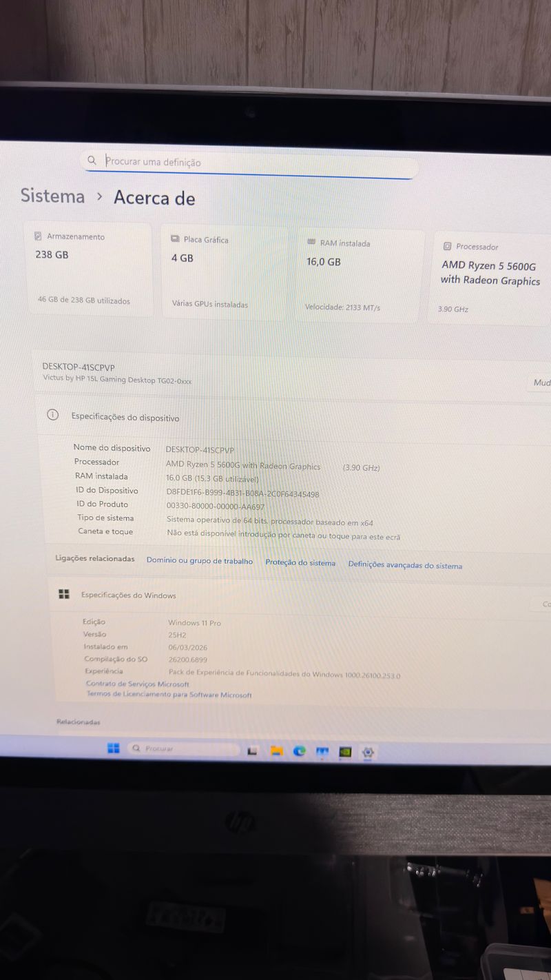 PC de juego HP Ryzen 5 5600G 16GB 1050ti 4GB afbeelding 4