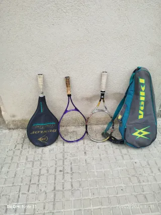 Lote de 3 raquetas de tenis y funda